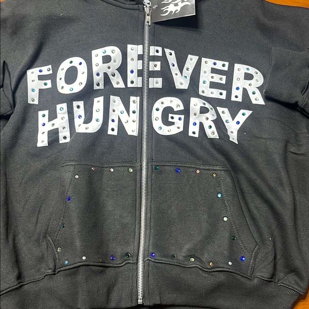 Men’s Forever Hungry Rhinestone Jacket – Size M / Black / NWT - Picture 5 of 7